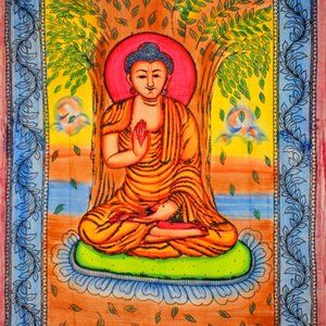 Buddha Meditating Under Bodhi Tree Tapestry